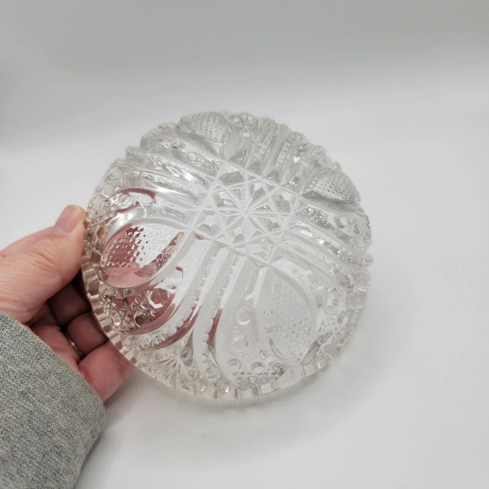 Antique American Brilliant Thick Pressed Glass Crystal Low Bowl SawTooth